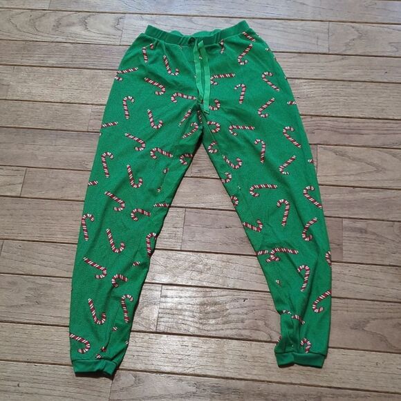 Women's Christmas green thermal pajama pants with candy cane print, size small - Picture 1 of 4